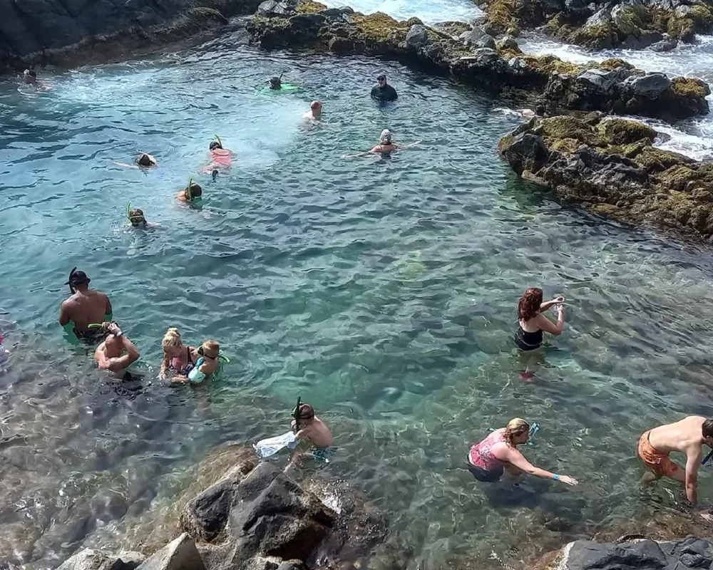 Sunset light over the Natural Pool basin in Arikok National Park, Aruba